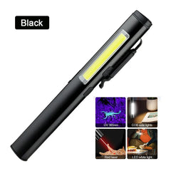 Multifunctional 4 in 1 LED Flashlight Mini USB Rechargeable 800mah Pen Clip Flashlight 365nm UV Light COB Camping Work Repair