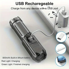 Powerful LED Flashlight Telescopic Zoom Tactical Torch USB Charging Spotlight 4 Lighting Mode Long-Range Outdoor Flashlight