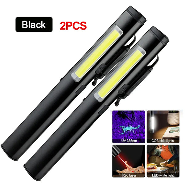 Multifunctional 4 in 1 LED Flashlight Mini USB Rechargeable 800mah Pen Clip Flashlight 365nm UV Light COB Camping Work Repair