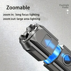 Powerful LED Flashlight Telescopic Zoom Tactical Torch USB Charging Spotlight 4 Lighting Mode Long-Range Outdoor Flashlight