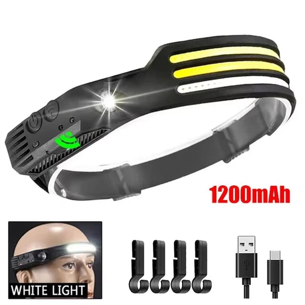 USB Rechargeable LED Sensor Headlamp LED Head Torch Built-in Battery Head Flashlight Outdoor Camping Fishing Headlight Work Ligh