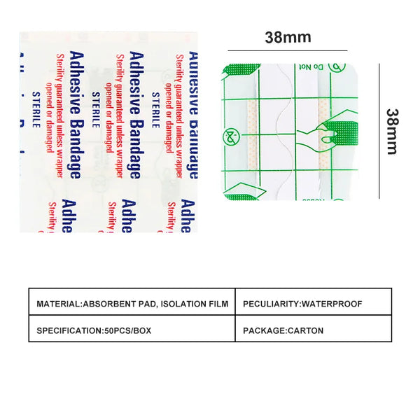 50PCS 38*38/72*19mm Transparent PU Waterproof Wound Plaster Band Aid Adhesive Bandage Protective Sticker Outdoor Home First Aid