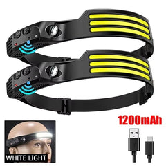 USB Rechargeable LED Sensor Headlamp LED Head Torch Built-in Battery Head Flashlight Outdoor Camping Fishing Headlight Work Ligh