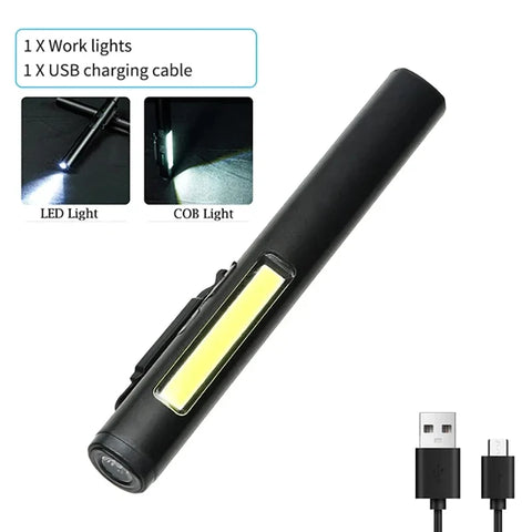 Multifunctional 4 in 1 LED Flashlight Mini USB Rechargeable 800mah Pen Clip Flashlight 365nm UV Light COB Camping Work Repair