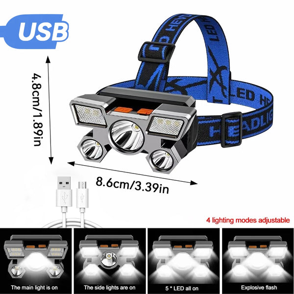 1 Pc Strong Light High Brightness Cob Headlight Usb Charging Head Mounted Night Fishing Light Outdoor Cycling Floodlight