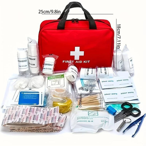 Portable First Aid Kit – Compact Emergency Survival Medical Bag with Bandages, Scissors, Tweezers & Safety Tools for Home, Car, Travel & Outdoor