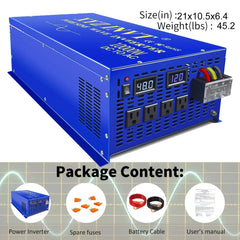 10000W Pure Sine Wave Inverter 24V 220V Solar Power Inverter Battery Bank Converter 12V/36V/48V/96V DC to 110V/120V/230V/240V AC