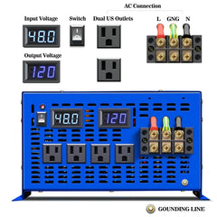 10000W Pure Sine Wave Inverter 24V 220V Solar Power Inverter Battery Bank Converter 12V/36V/48V/96V DC to 110V/120V/230V/240V AC