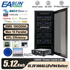 LiFePO4 48V 100Ah Battery Pack 51.2V 5KWH 6000+ Cycle Max 15 Parallel BMS 100A 16S PC Monitor Inverter Battery With CAN RS485