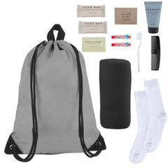 10pc Homeless/Outdoorsman Hygiene Kit with socks , drawstring backpack, blanket
