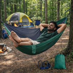 Green Camping Hammock with Mosquito Net – Lightweight & Portable