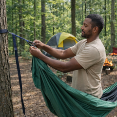 Green Camping Hammock with Mosquito Net – Lightweight & Portable