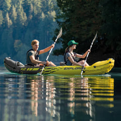 Explorer K2 Double Kayaking Inflatable Boat, 2 Seats, Sturdy Pvc Boat Raft Canoe, 2 Air Chamber Paddle Board Water Sports