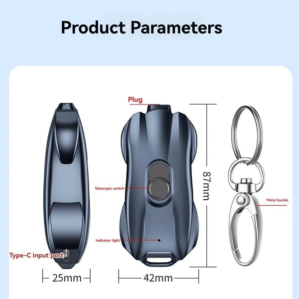 600Mah Mini Portable Power Bank Keychain, Ultra-Thin Type-C Emergency Charger, Compact Outdoor Power Solution