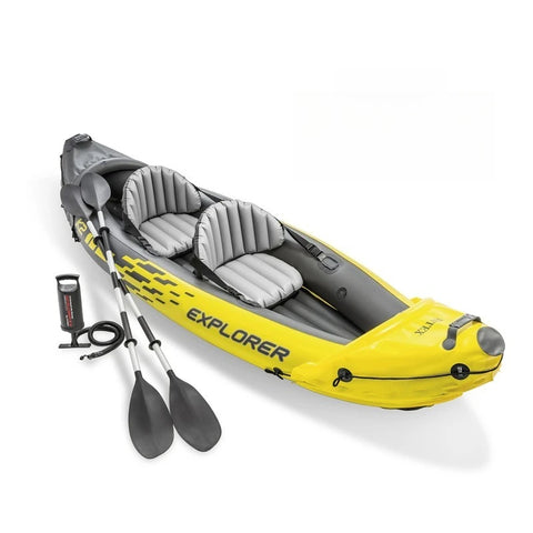 Explorer K2 Double Kayaking Inflatable Boat, 2 Seats, Sturdy Pvc Boat Raft Canoe, 2 Air Chamber Paddle Board Water Sports