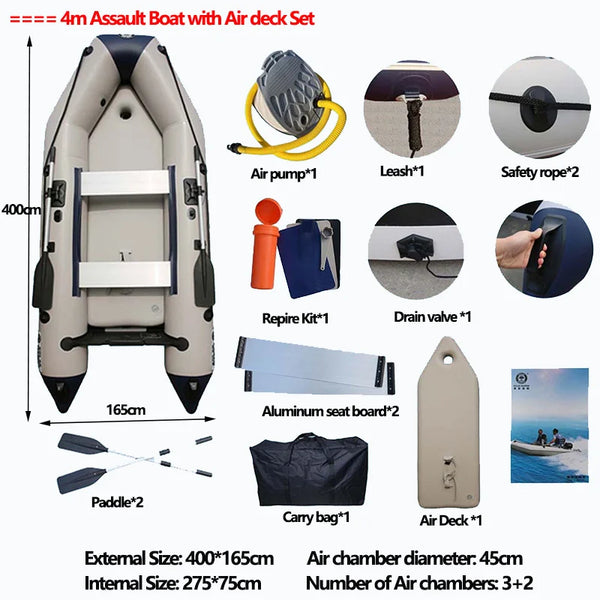 Inflatable Assault Boat with Air Deck – Military-Grade PVC