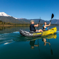 Explorer K2 Double Kayaking Inflatable Boat, 2 Seats, Sturdy Pvc Boat Raft Canoe, 2 Air Chamber Paddle Board Water Sports