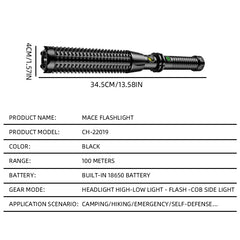 Spike lamp pole strong light charging outdoor ultra-bright multifunctional car self-defense window patrol flashlight