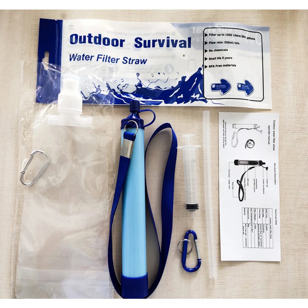 396 Gallons Outdoor Personal Water Filter 0.01Mi 4-Stage Filtration System Portable Water Purifier Survival Straws for Travel