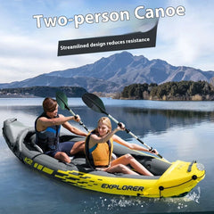 Explorer K2 Double Kayaking Inflatable Boat, 2 Seats, Sturdy Pvc Boat Raft Canoe, 2 Air Chamber Paddle Board Water Sports